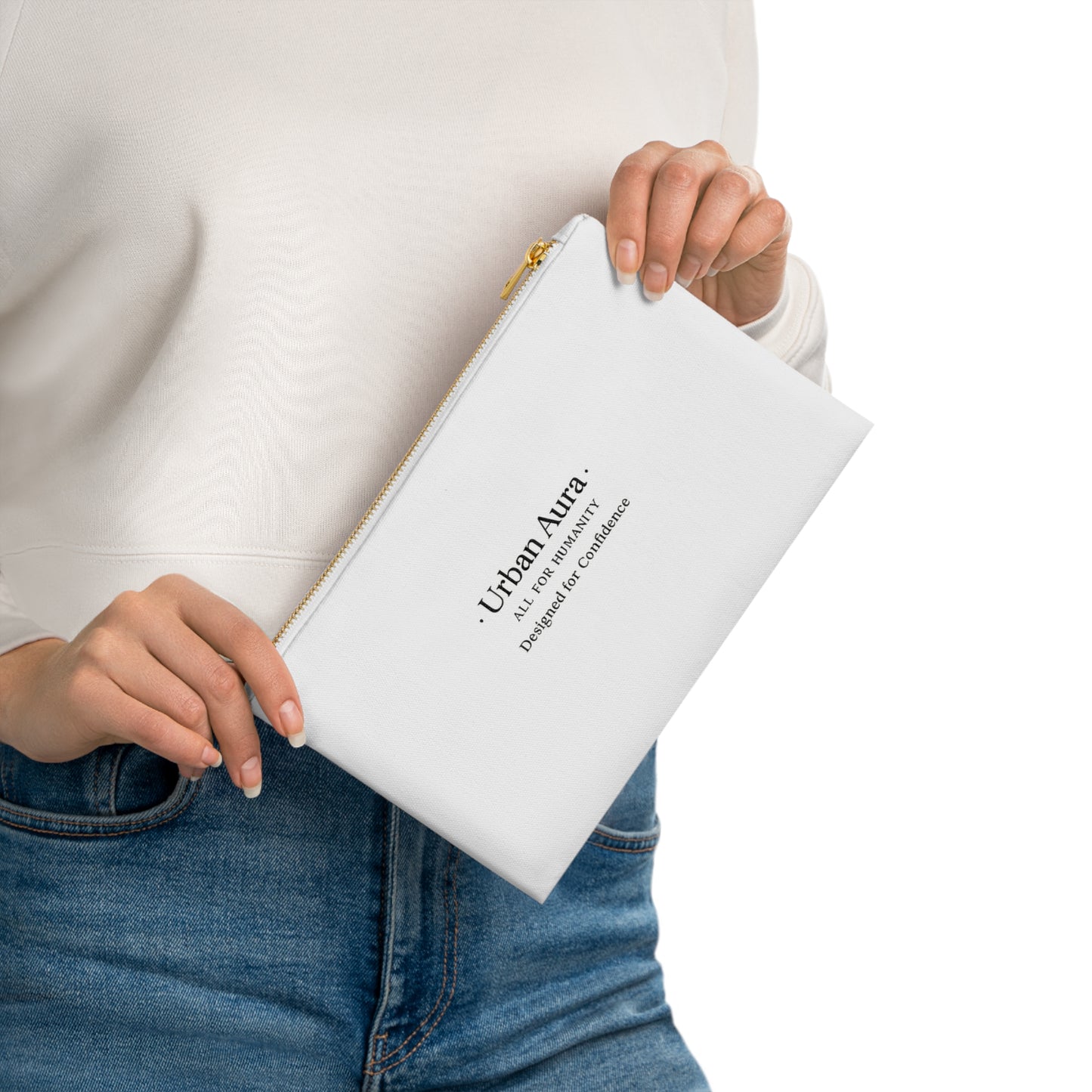 Urban Aura Cosmetic Bag — Minimalist Travel Makeup Pouch with "All for Humanity" Motto