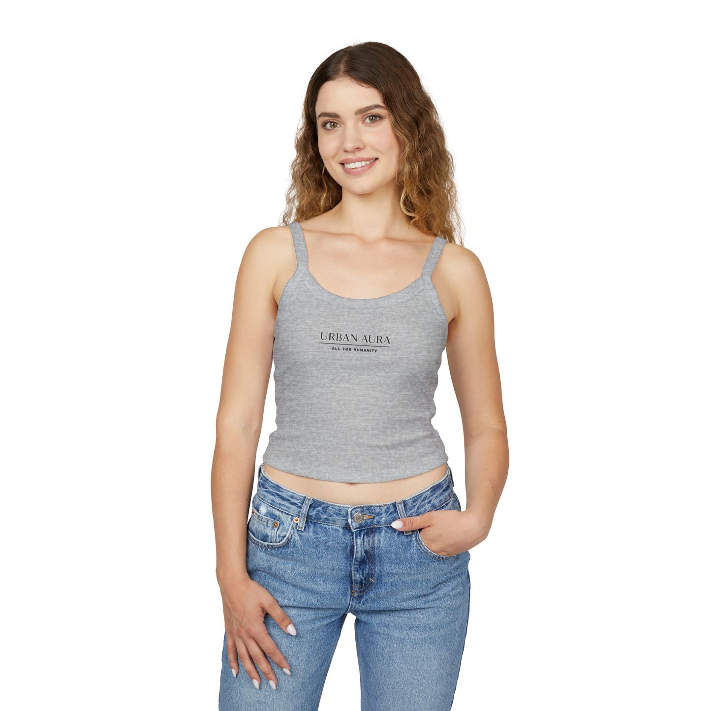 Urban Aura Women's Spaghetti Strap Tank Top — Minimal Logo Crop Tank