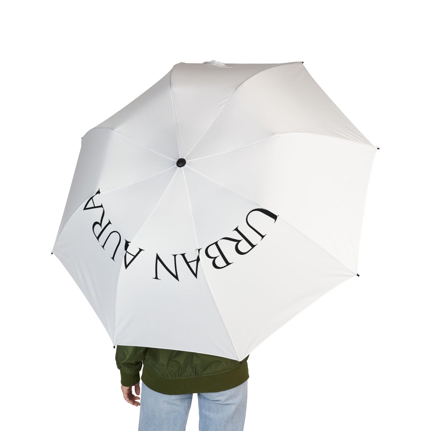 Foldable Umbrella — Minimal White Design with 'URBAN AURA' Text