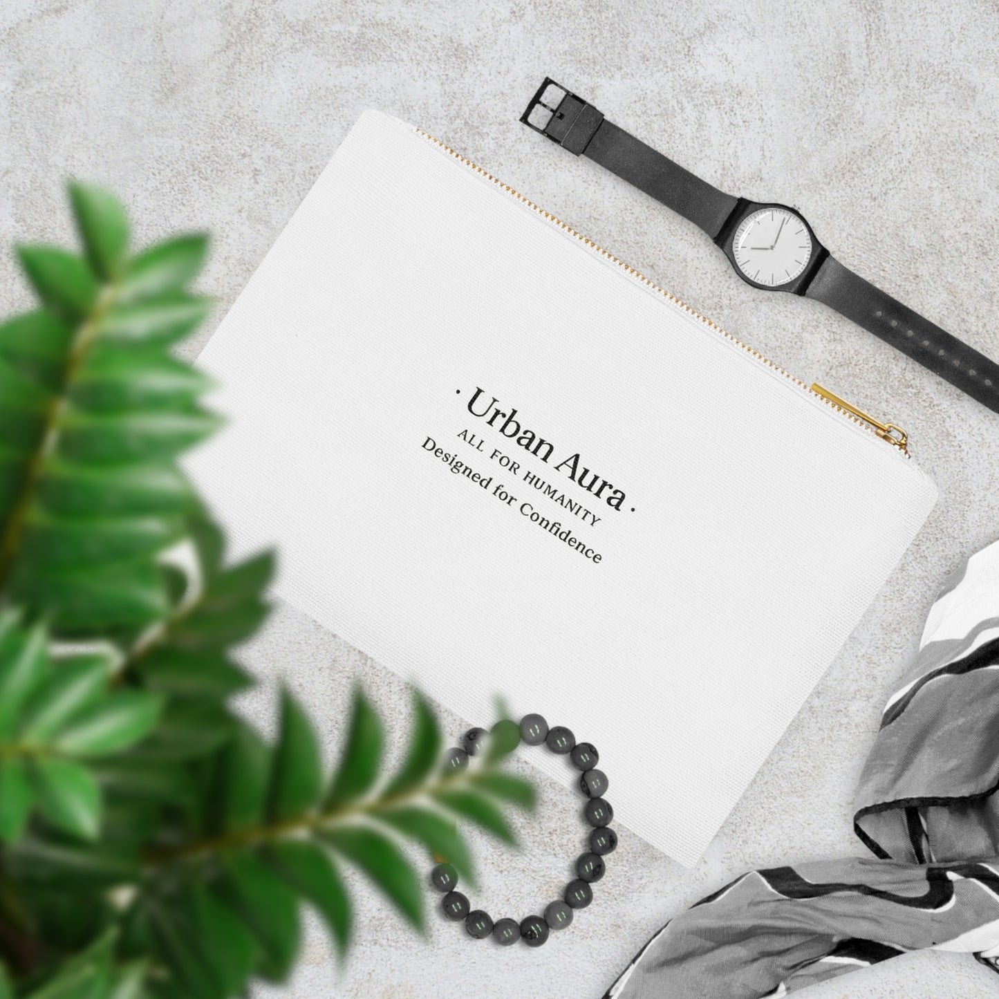 Urban Aura Cosmetic Bag — Minimalist Travel Makeup Pouch with "All for Humanity" Motto