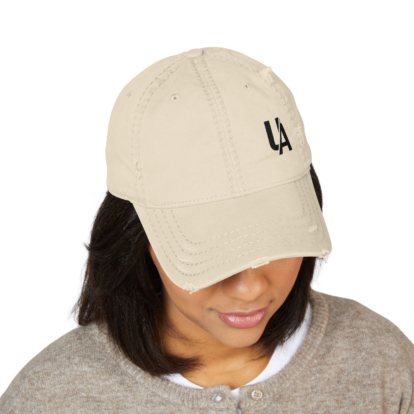 Distressed Embroidered Dad Hat – Vintage Washed Baseball Cap with 'UA' Logo