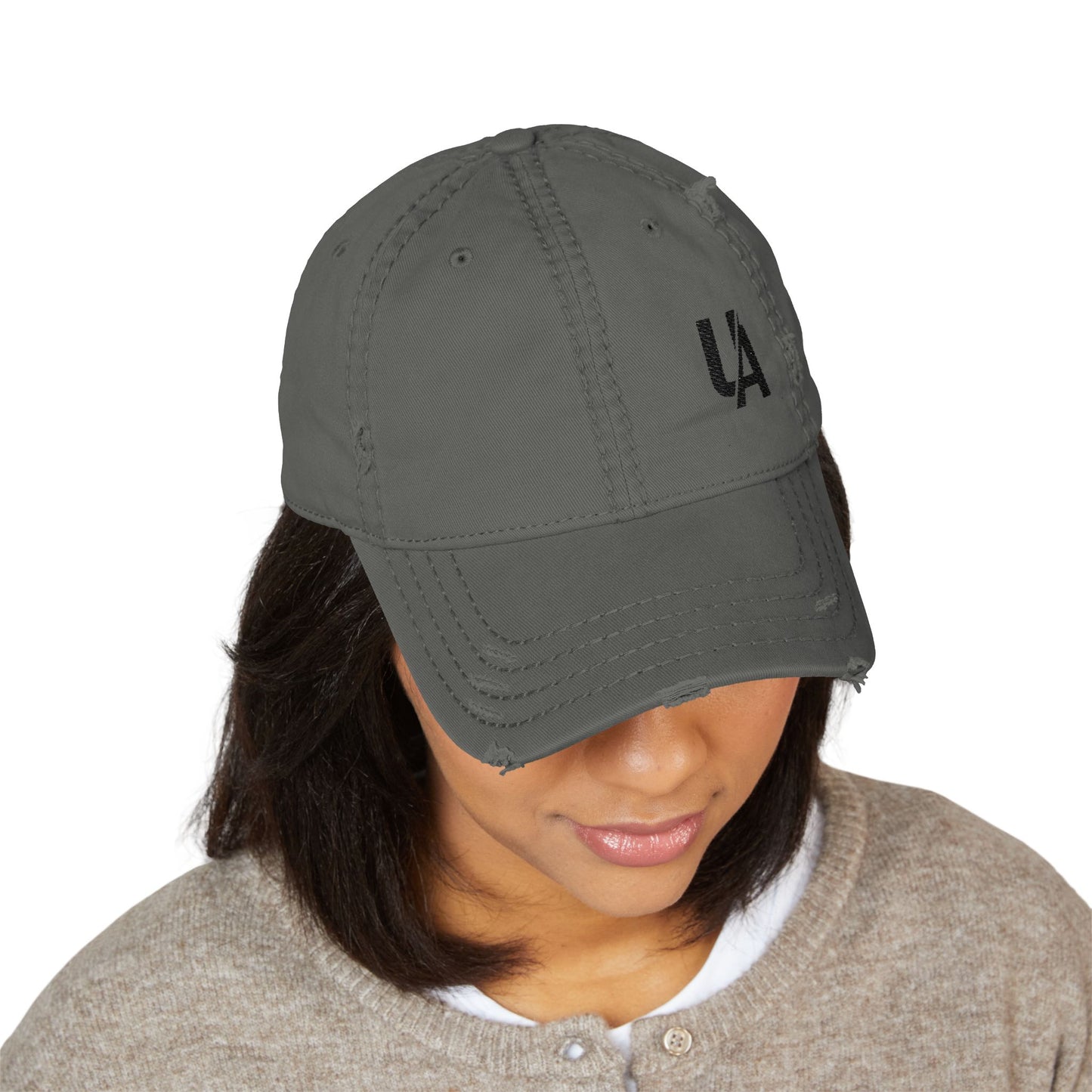 Distressed Embroidered Dad Hat – Vintage Washed Baseball Cap with 'UA' Logo