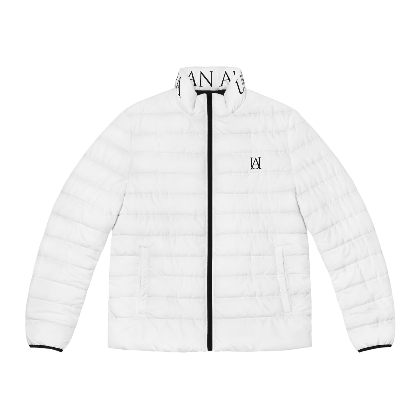 White Logo Puffer Jacket — Men's Lightweight Quilted Coat