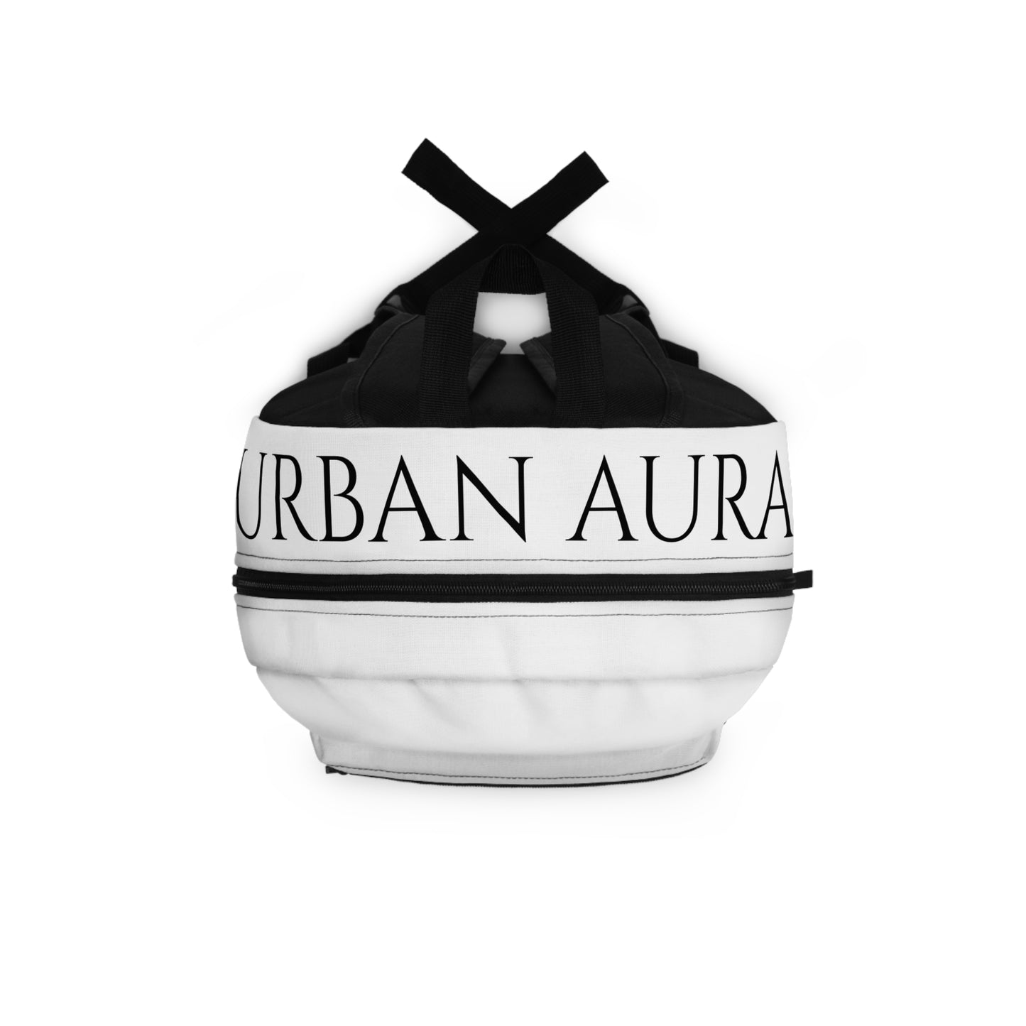 Urban Aura Minimalist White Backpack — 'Urban Aura' Front Pocket Design
