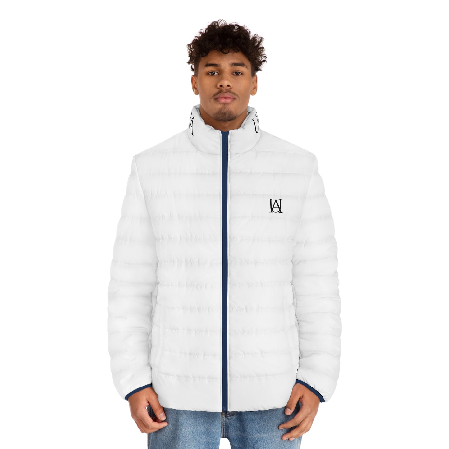 White Logo Puffer Jacket — Men's Lightweight Quilted Coat