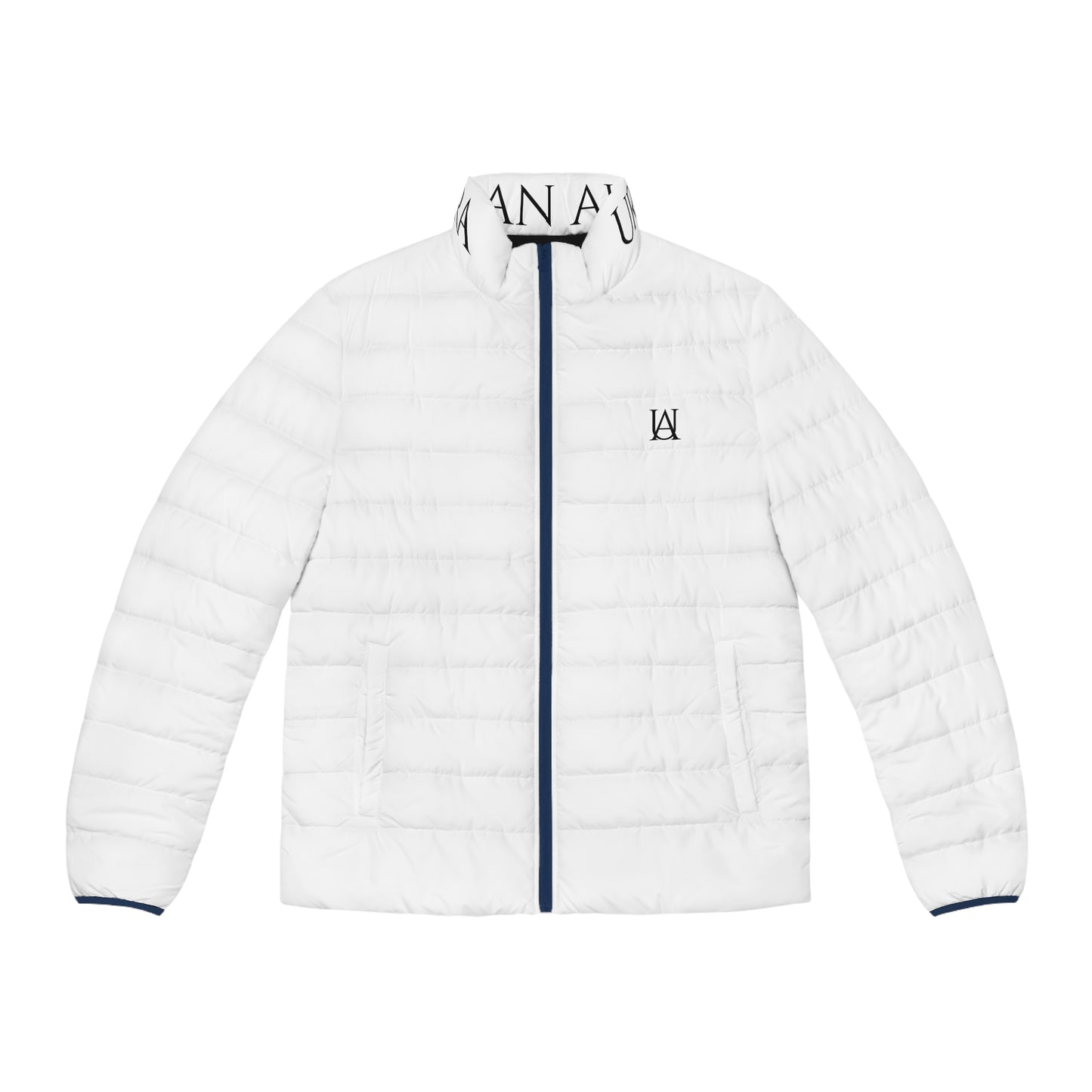White Logo Puffer Jacket — Men's Lightweight Quilted Coat