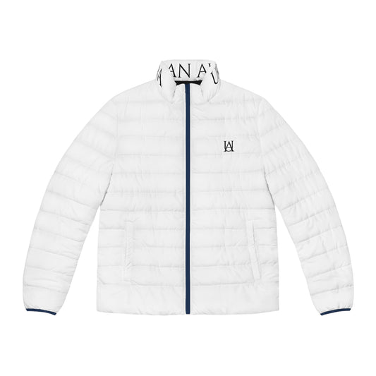 White Logo Puffer Jacket — Men's Lightweight Quilted Coat