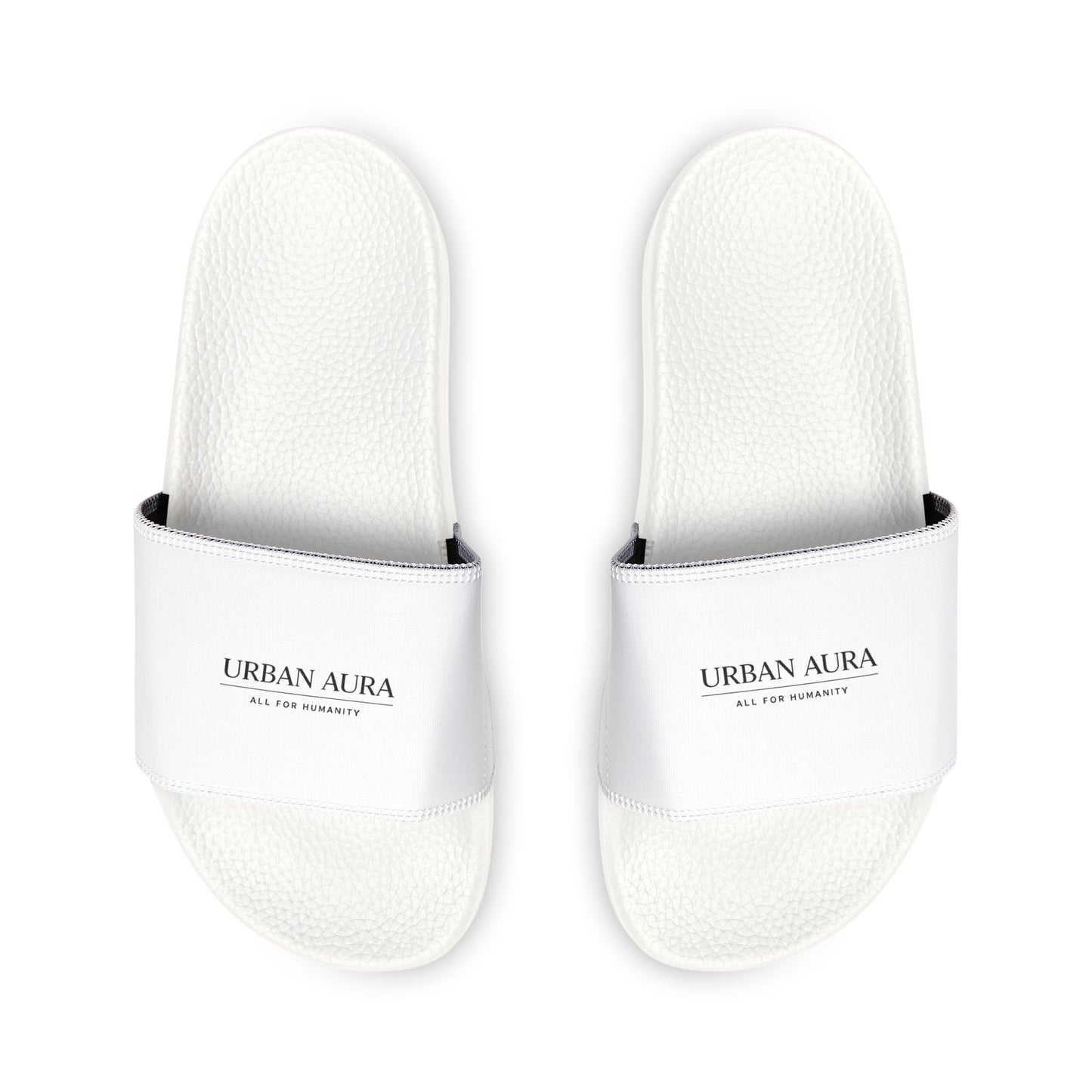 Youth Slide Sandals — Removable Strap White Logo Slides for Kids