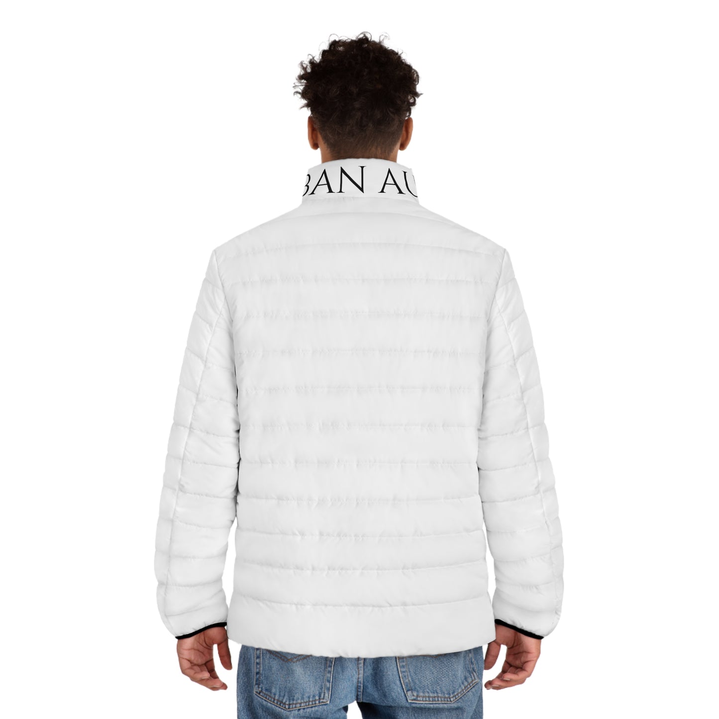 White Logo Puffer Jacket — Men's Lightweight Quilted Coat