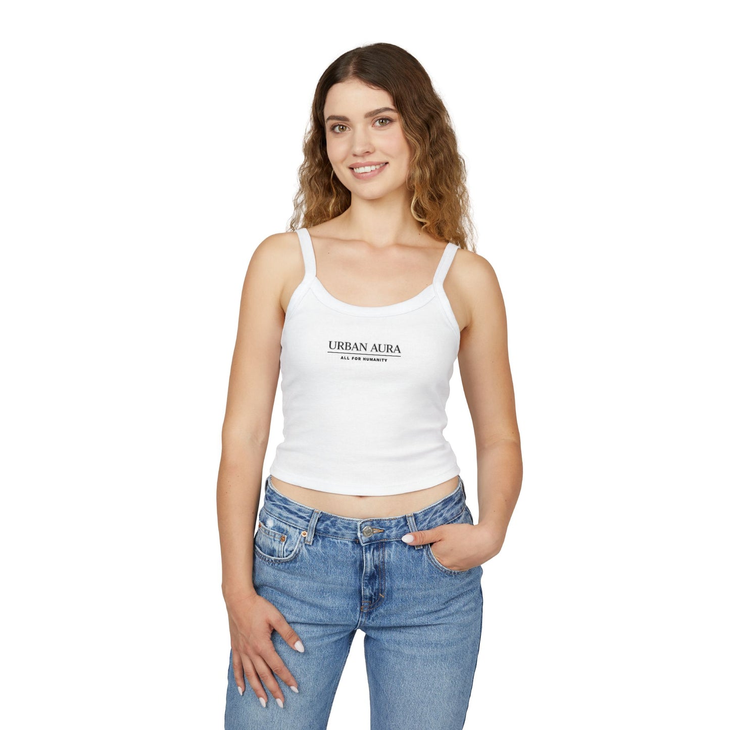 Urban Aura Women's Spaghetti Strap Tank Top — Minimal Logo Crop Tank