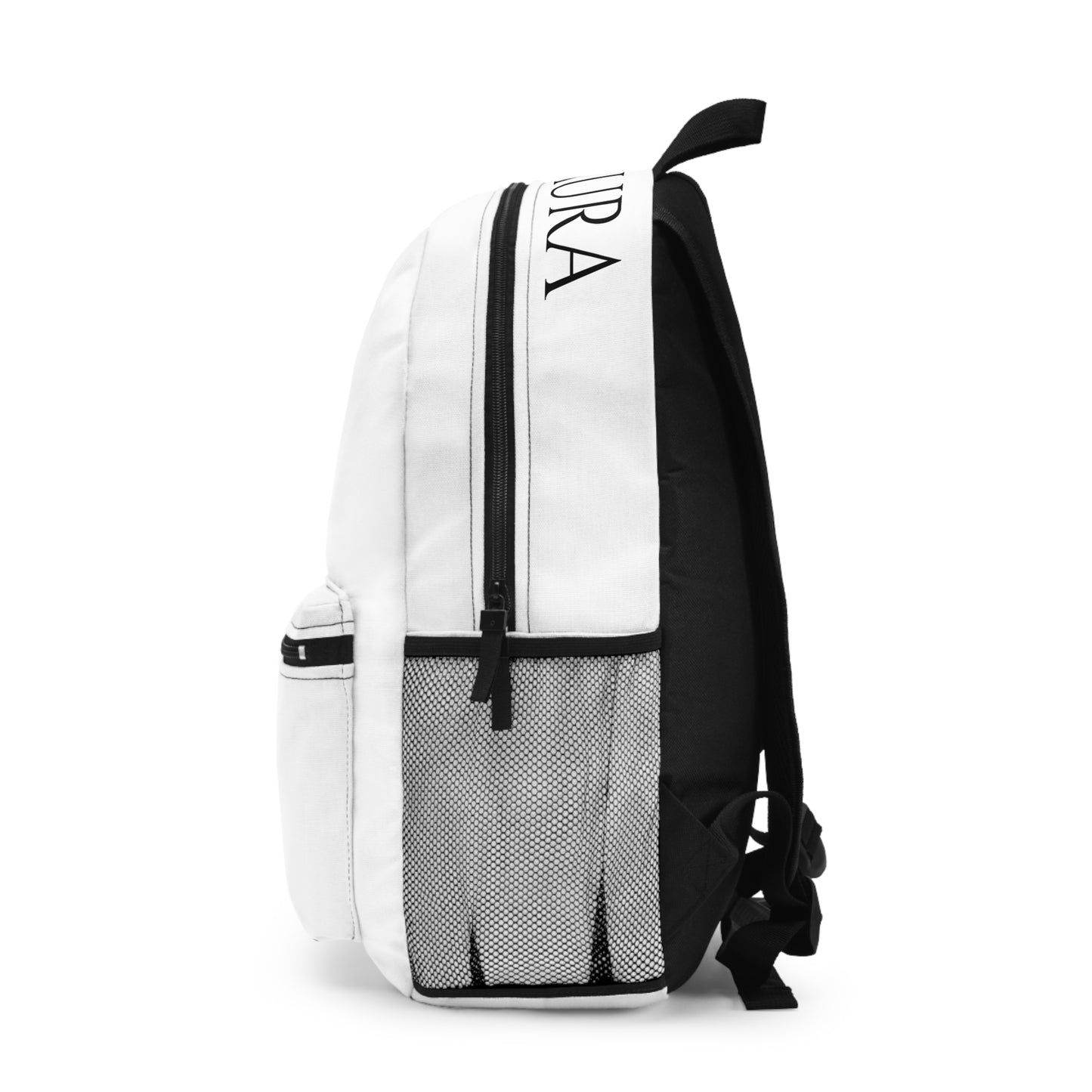 Urban Aura Minimalist White Backpack — 'Urban Aura' Front Pocket Design