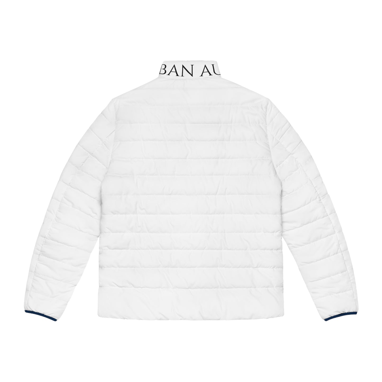 White Logo Puffer Jacket — Men's Lightweight Quilted Coat