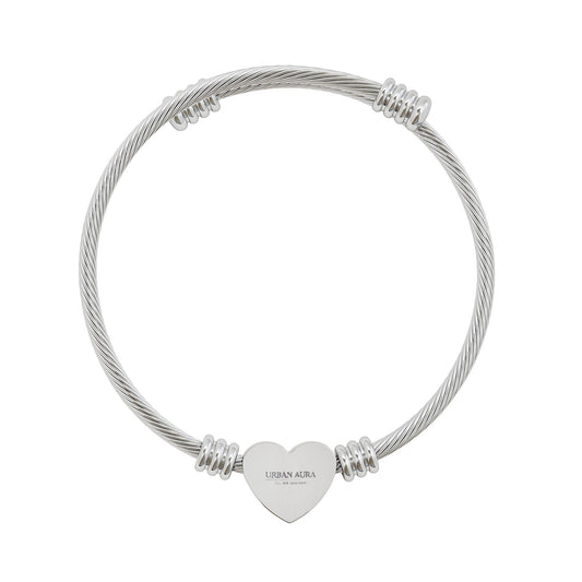 Engravable Heart Cuff Bracelet — Personalized Stainless Steel Bangle (Gold or Silver)