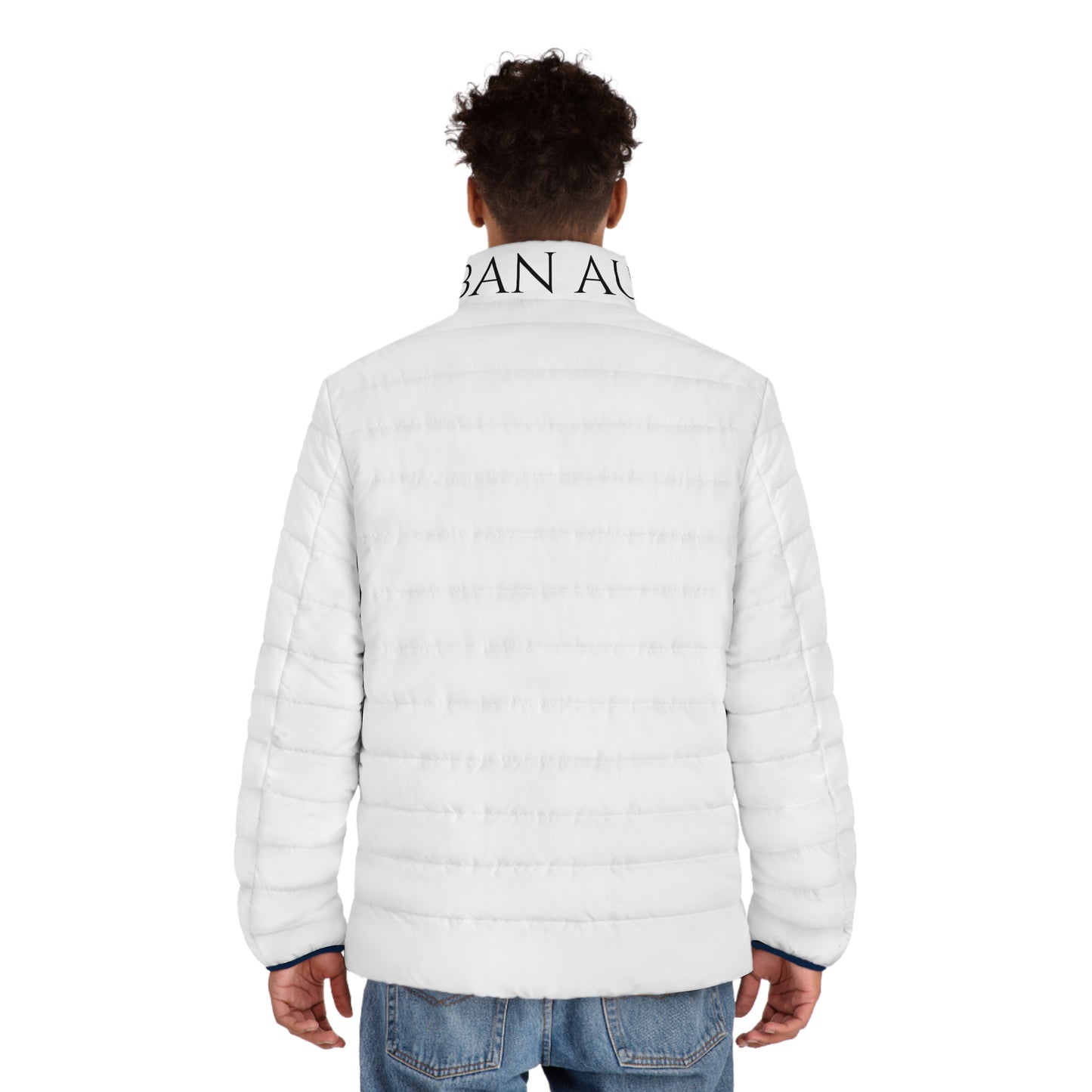 White Logo Puffer Jacket — Men's Lightweight Quilted Coat