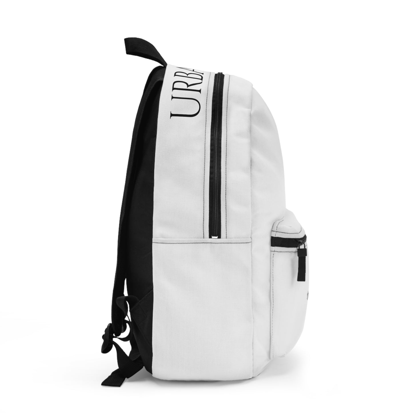 Urban Aura Minimalist White Backpack — 'Urban Aura' Front Pocket Design